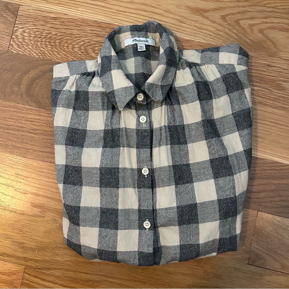 Madewell Grey Plaid Button Down Top